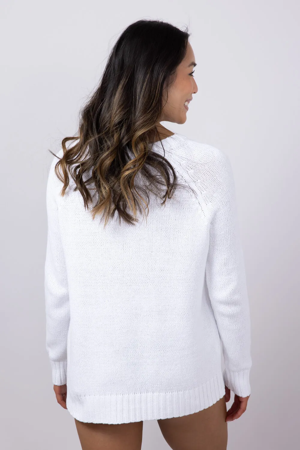 Beach Crewneck Sweater for Women in White/Pink | V2406-WHITEPINK
