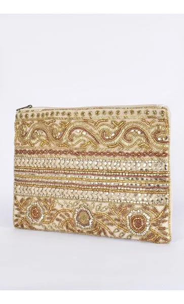 Beaded Panels Zip Top Clutch