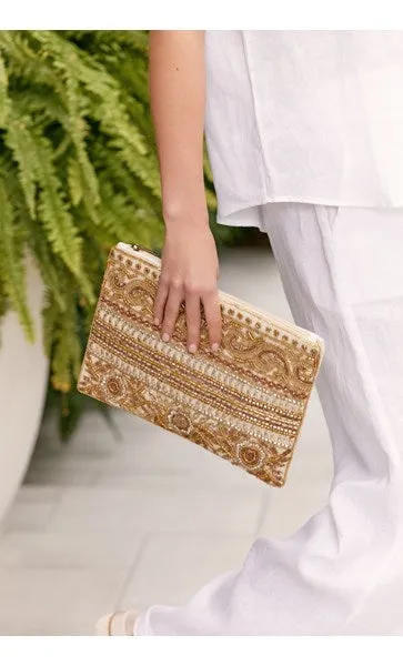 Beaded Panels Zip Top Clutch