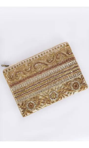 Beaded Panels Zip Top Clutch