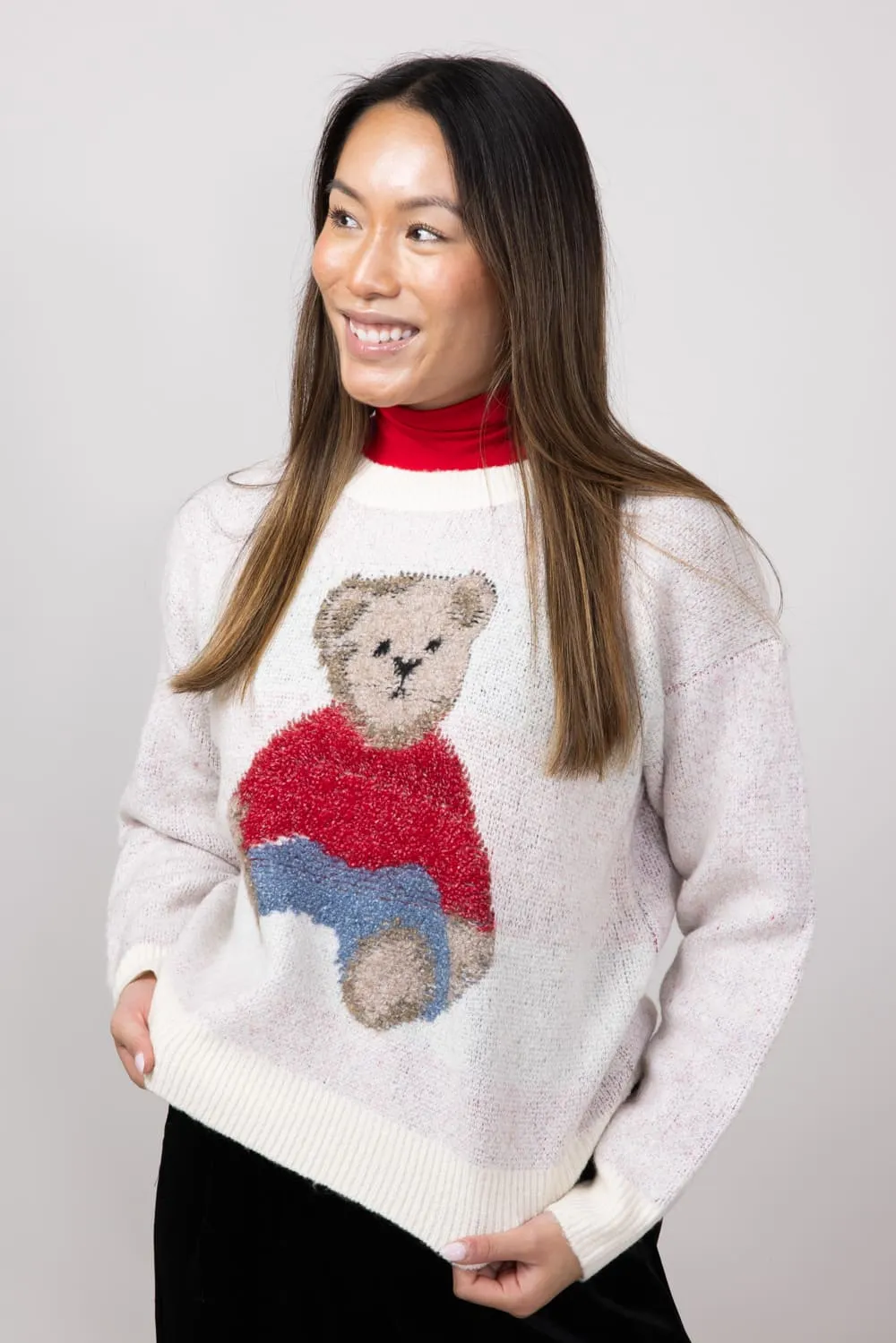 Bear Crewneck Sweater for Women in Ivory | K5038-B-IVORY