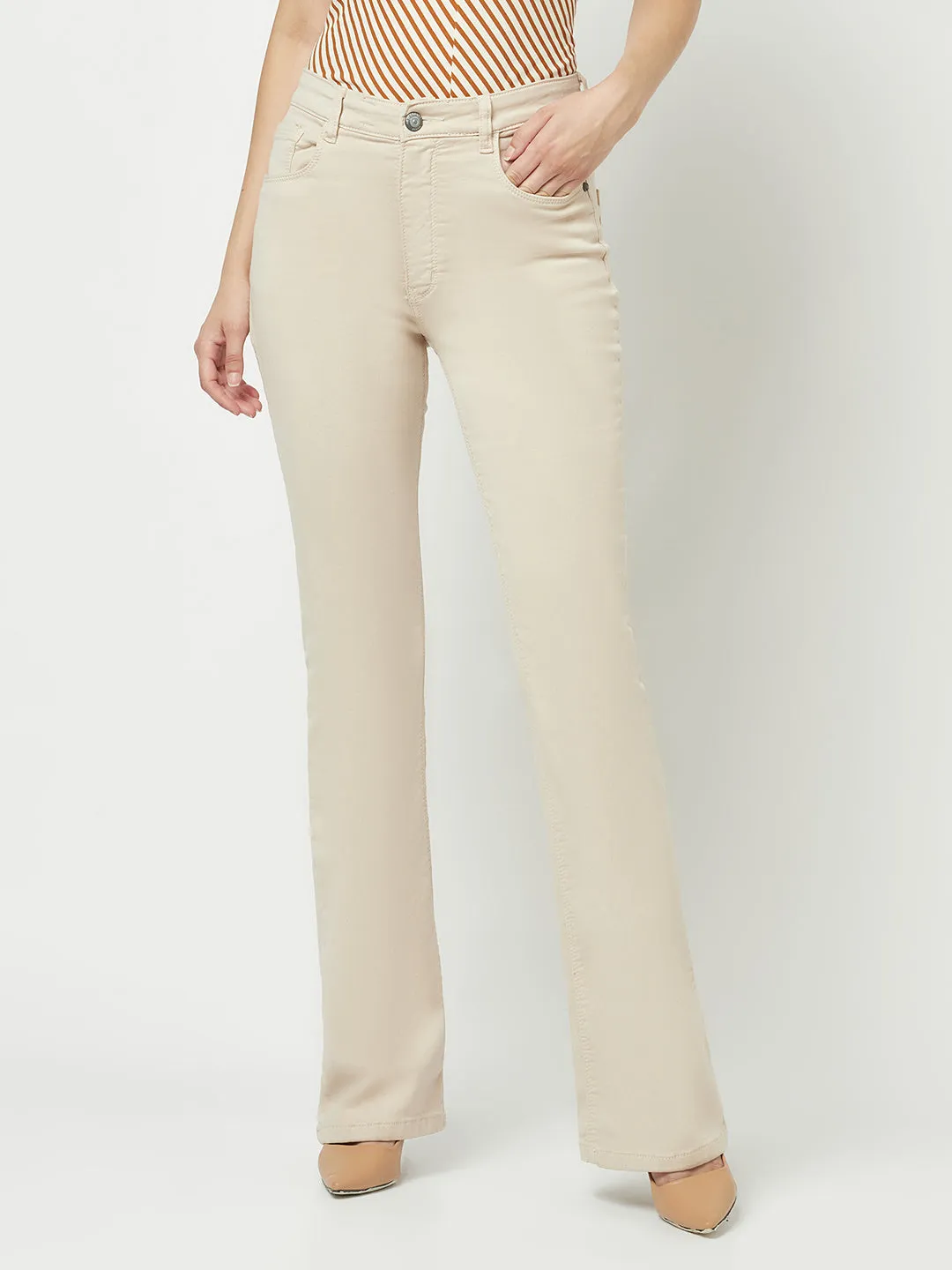 Beige Bootcut Jeans