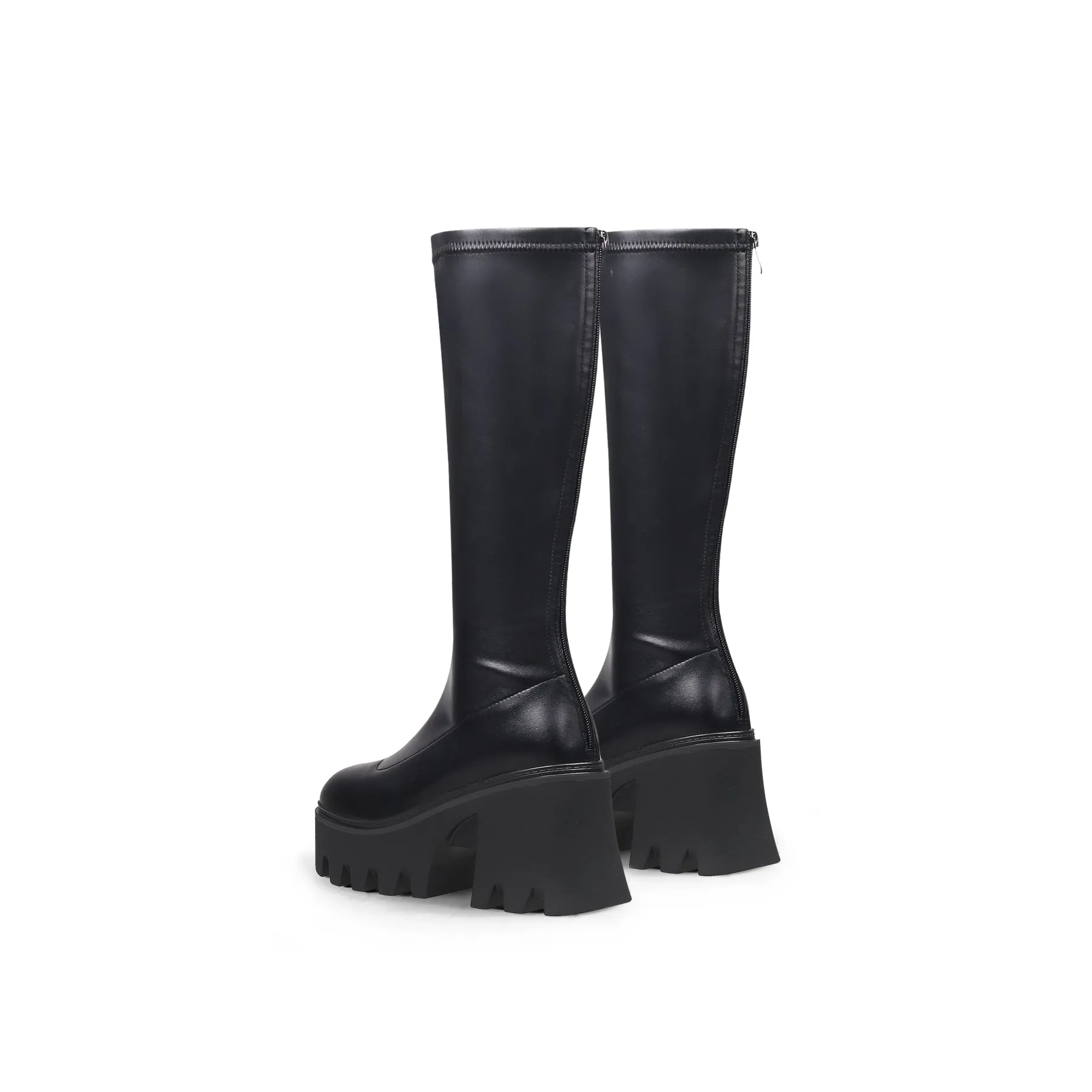 Black Chunky Heel Knee High Boot