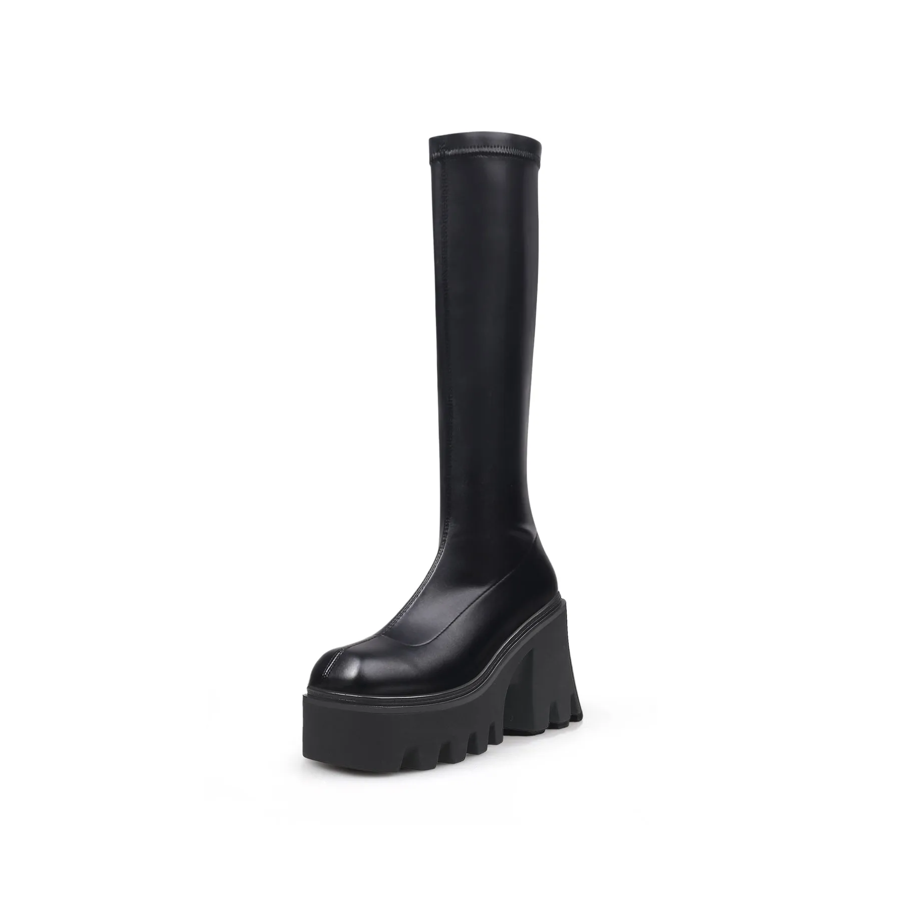 Black Chunky Heel Knee High Boot