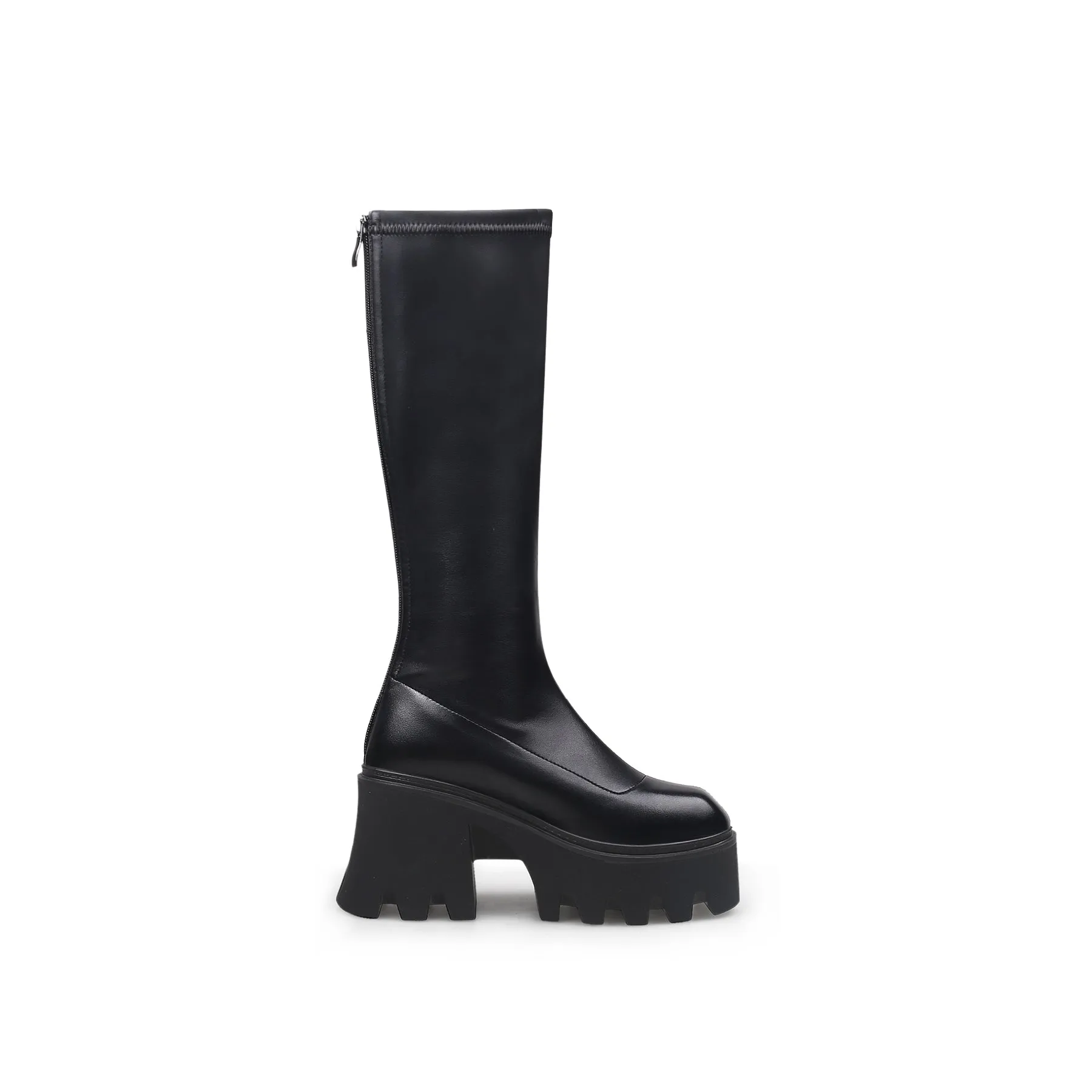 Black Chunky Heel Knee High Boot