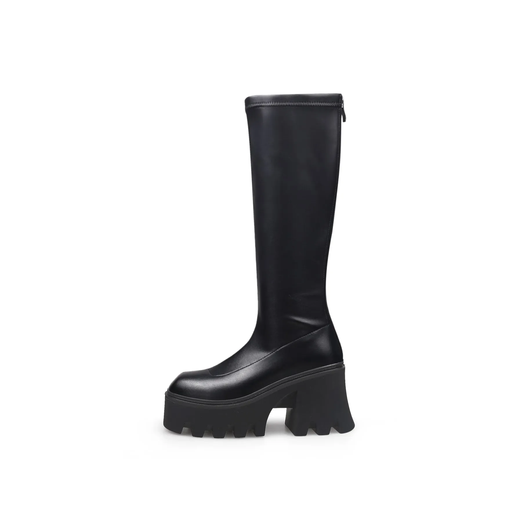 Black Chunky Heel Knee High Boot