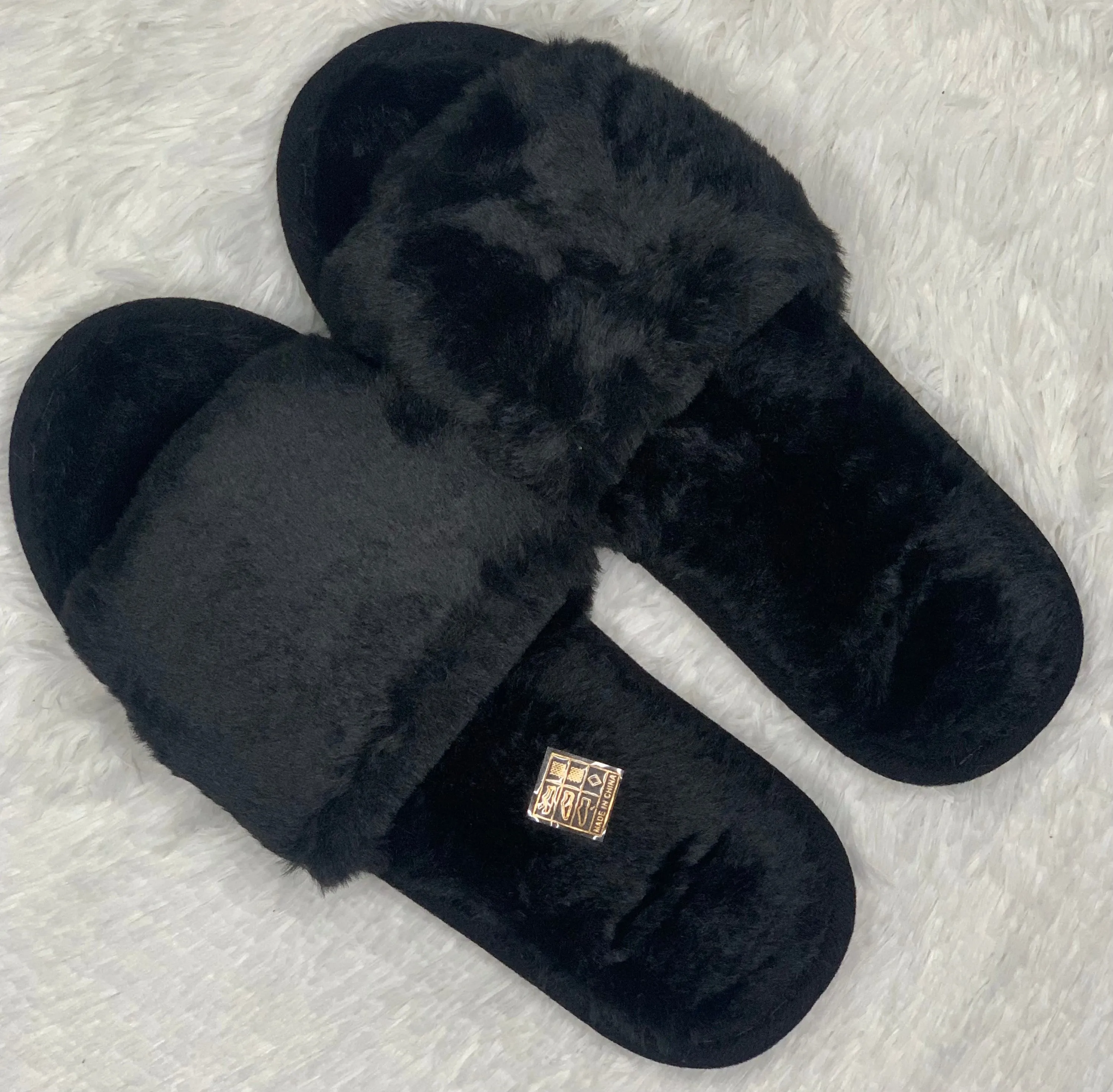 Black Fuzzy Bed Slippers