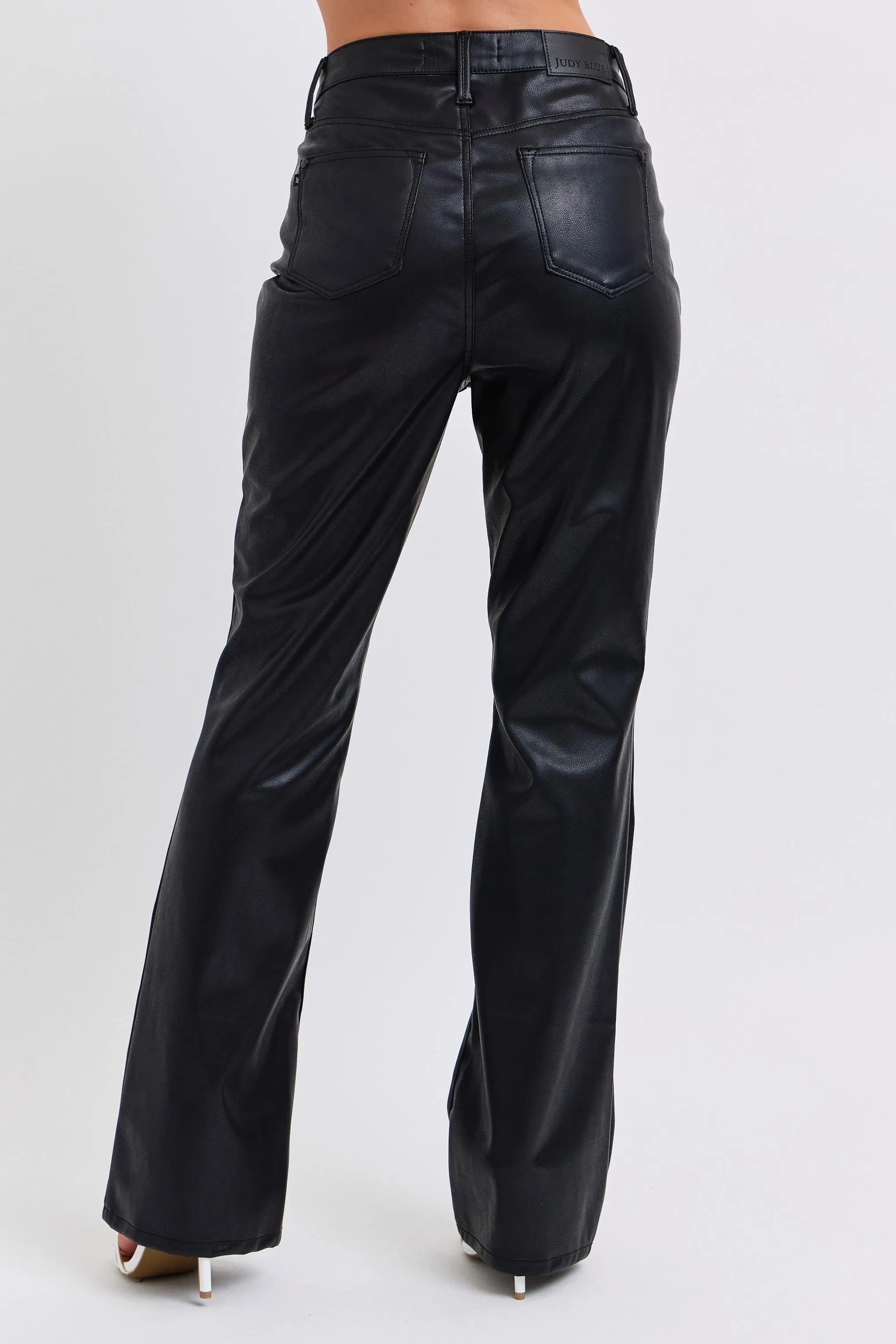 Black High Waist Tummy Control Faux Leather Bootcut Judy Blue Jeans 9/16/24 8903
