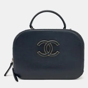 Black Leather Cosmetic Shoulder Bag