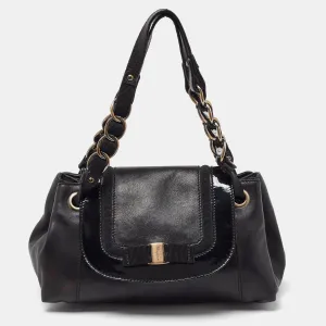 Black Leather Flap Satchel