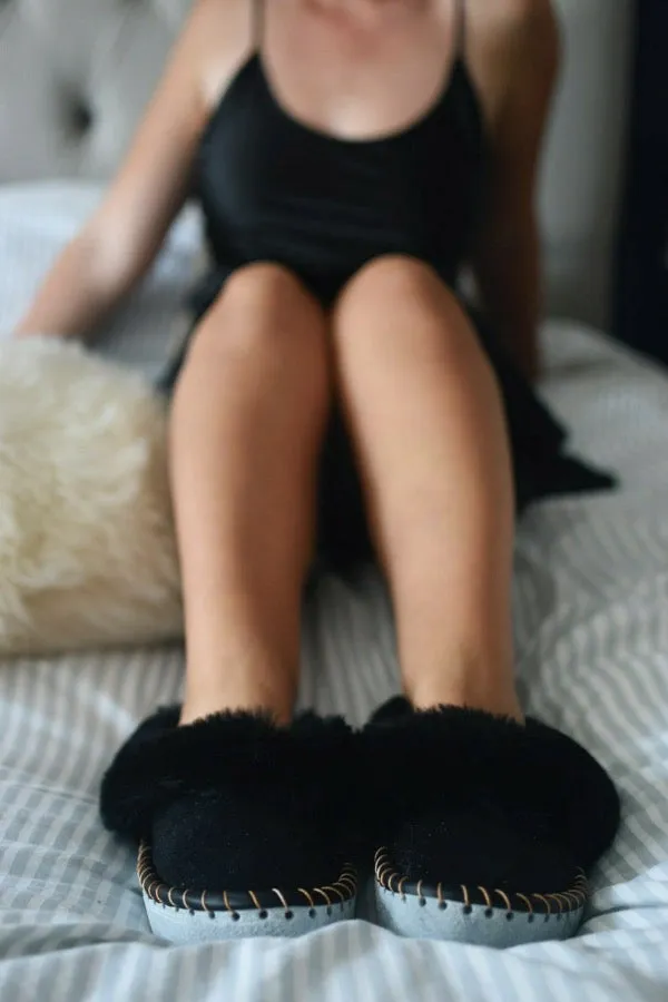 Black Sheepskin Slippers
