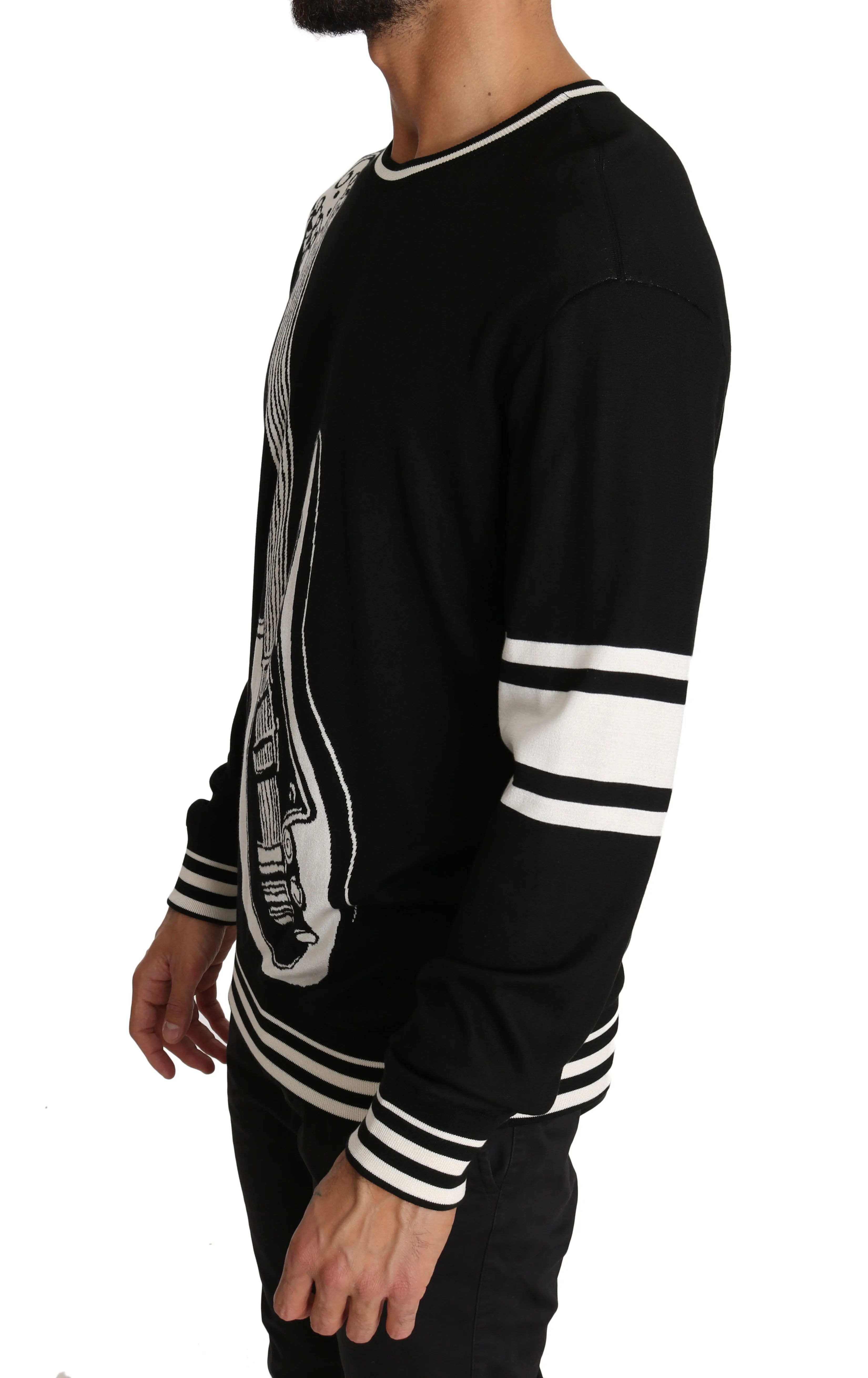 Black Silk Guitar Crewneck Pullover Sweater