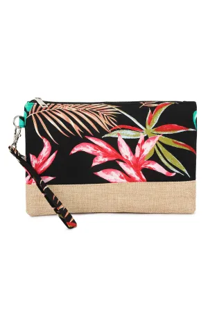 Black Tropical Print Wristlet Cosmetic Pouch - Pack of 6