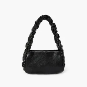 BLACK VEGAN LEATHER SCRUNCHIE SHOULDER PURSE