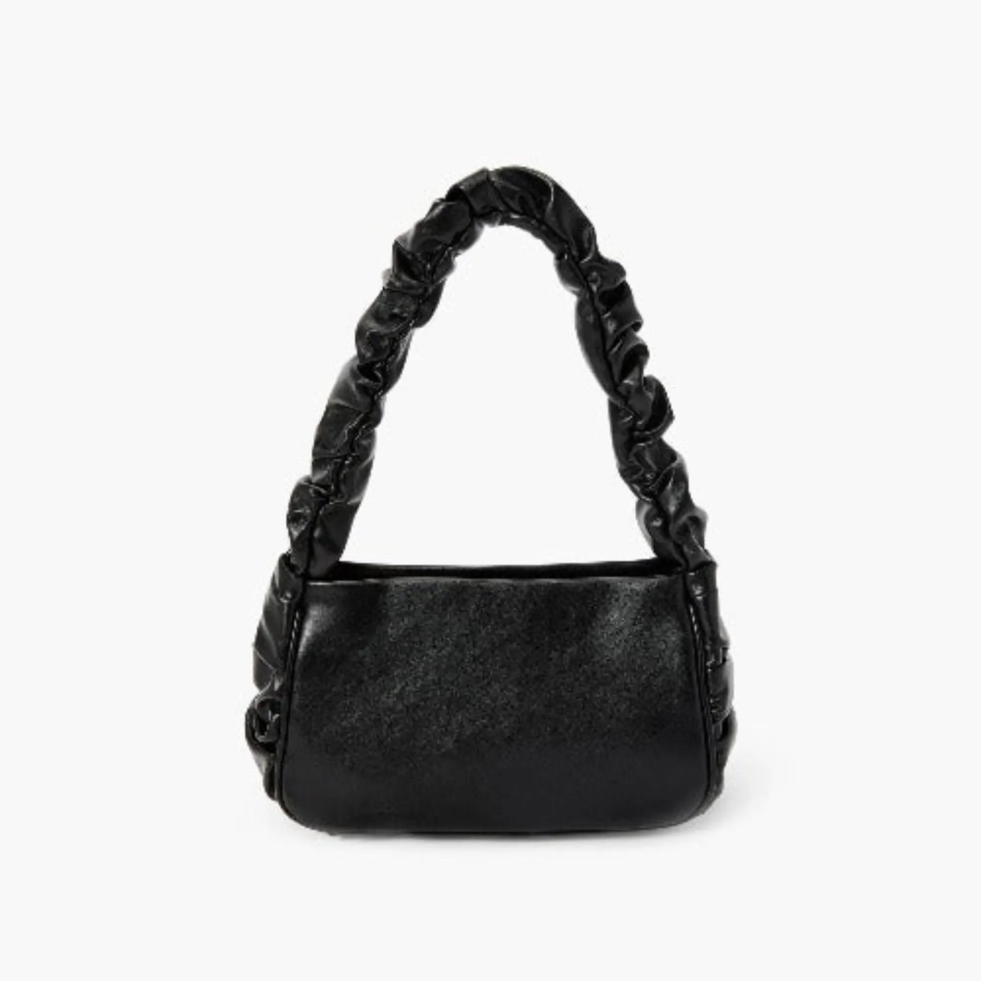 BLACK VEGAN LEATHER SCRUNCHIE SHOULDER PURSE