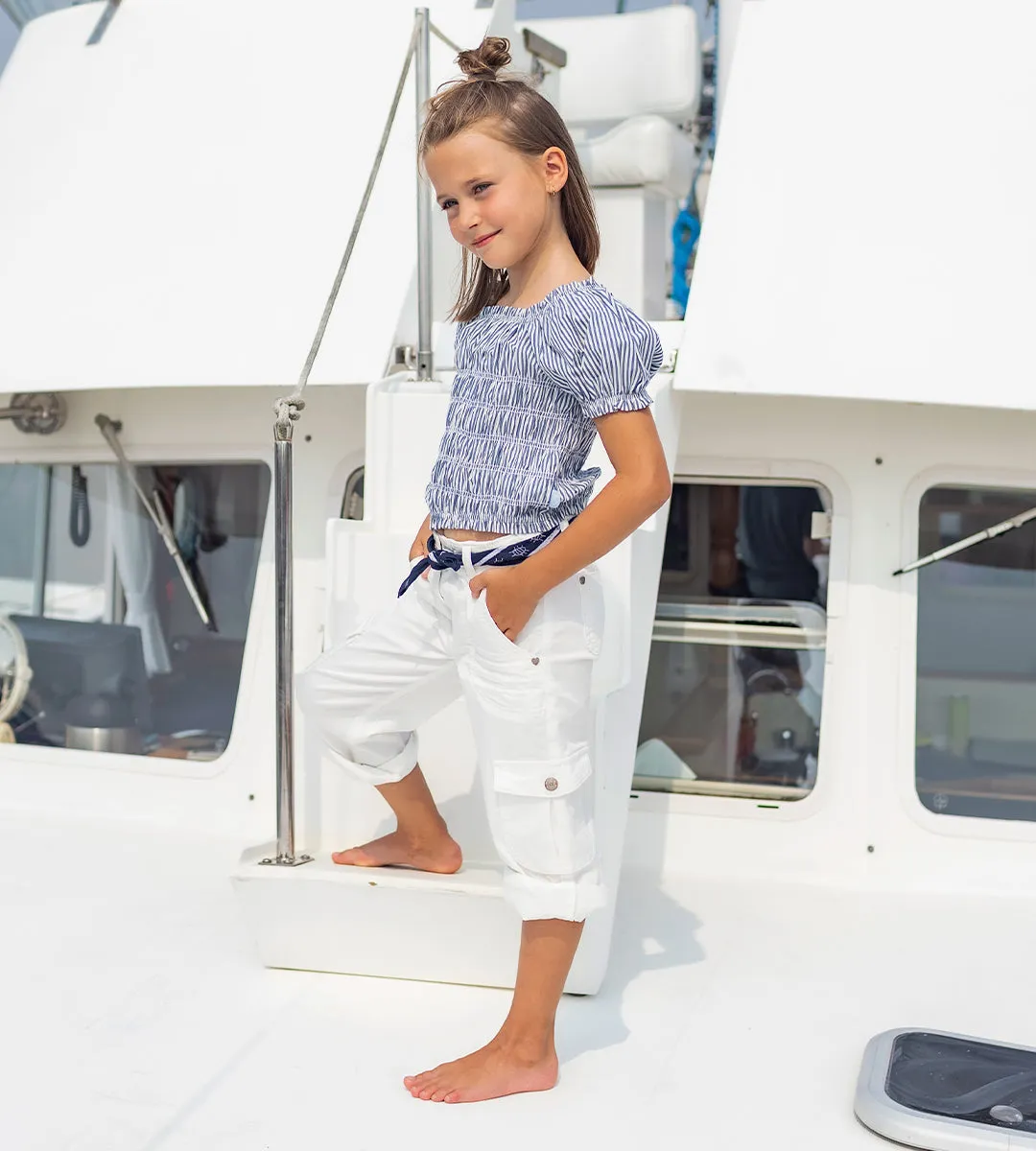 Blouse à rayures et nid d'abeille, enfant || Striped smocked blouse, child
