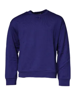 Blue Cotton Crew Neck Men Pullover Sweater