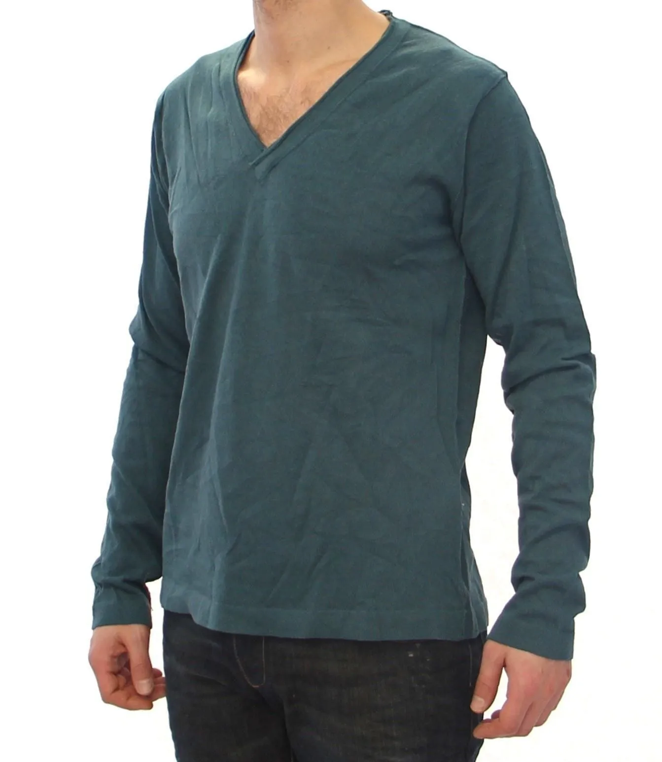 Blue Cotton Logo V-neck Sweater
