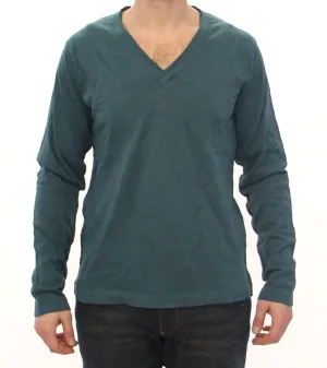 Blue Cotton Logo V-neck Sweater