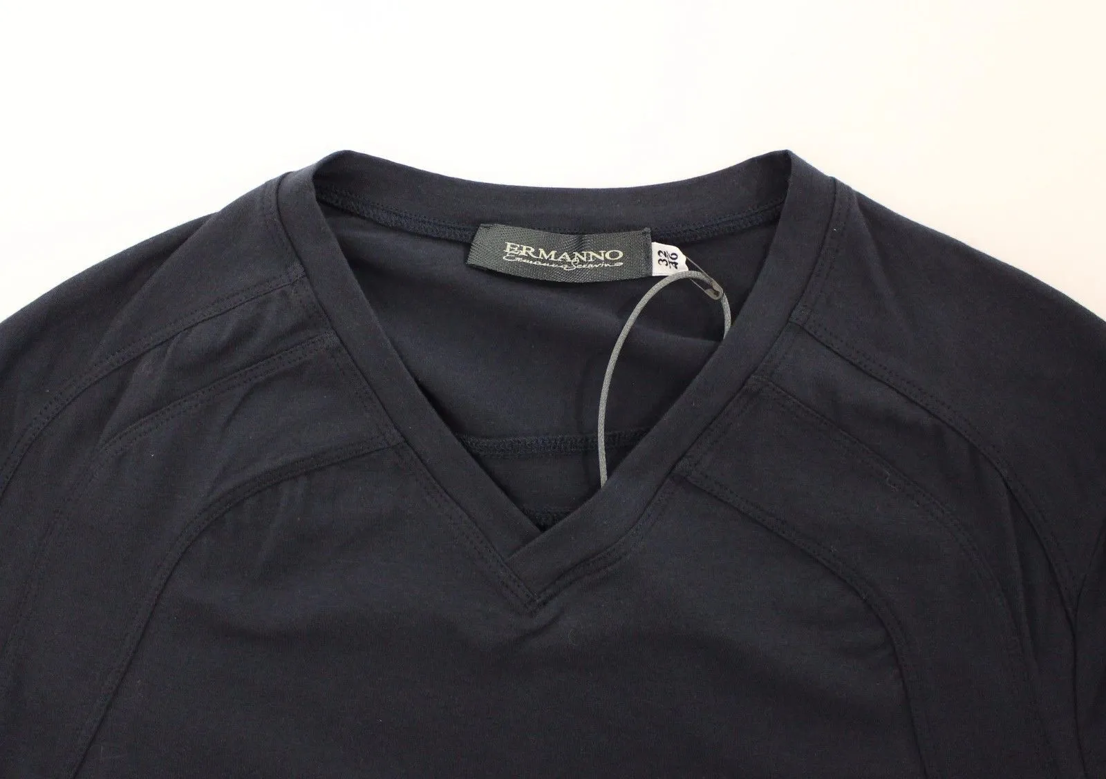 Blue Cotton Stretch V-neck Pullover Sweater
