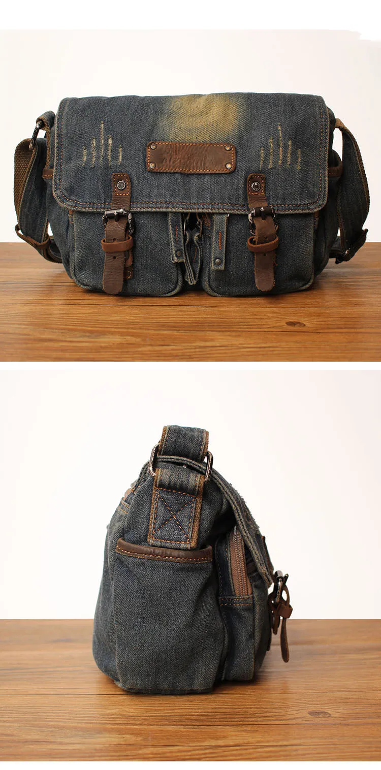 Blue Denim Mens Small Side Bags Denim Small Messenger Bag Vintage Denim Crossbody Bag For Women