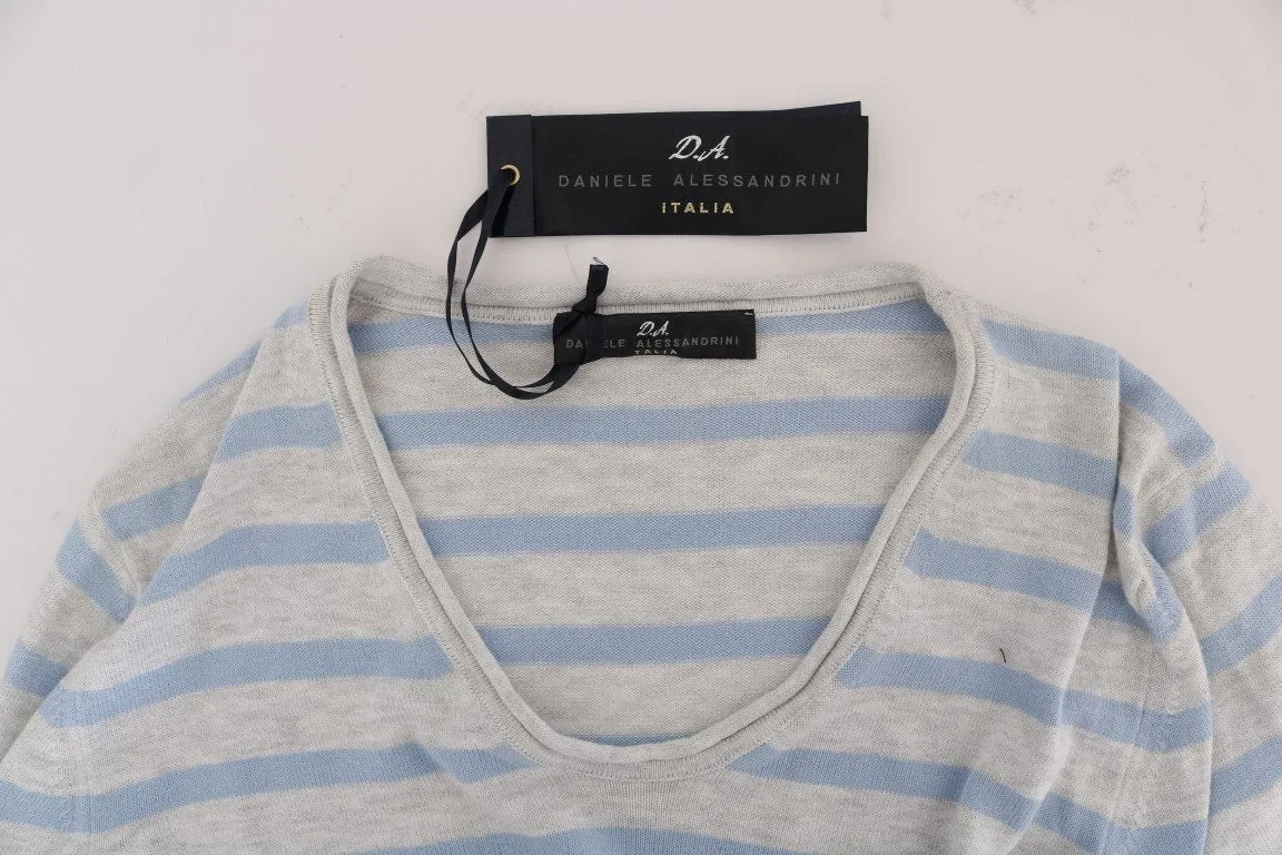 Blue Gray V-neck Cotton Pullover Sweater