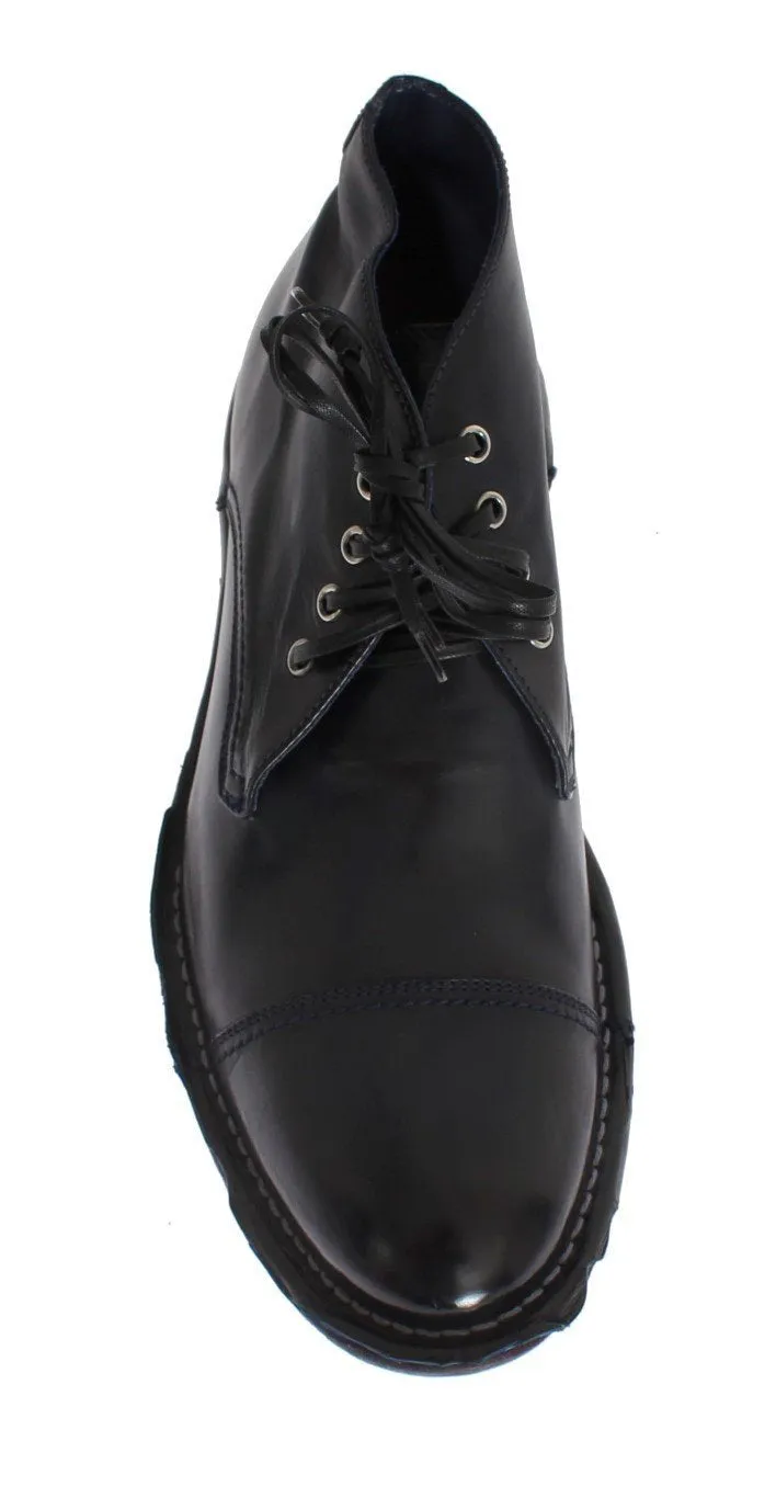 Blue Leather Ankle Chukka Boots
