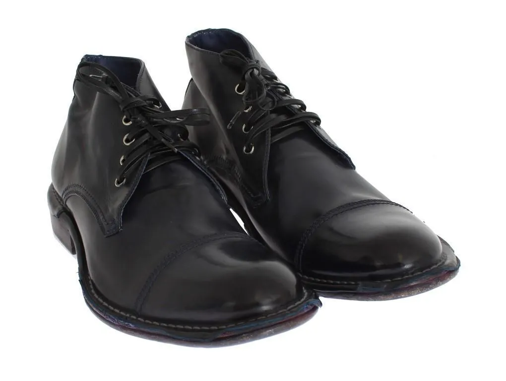 Blue Leather Ankle Chukka Boots