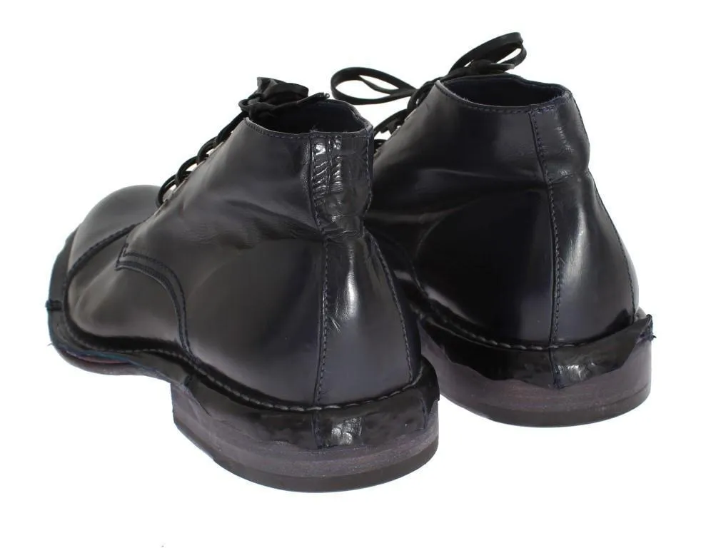 Blue Leather Ankle Chukka Boots
