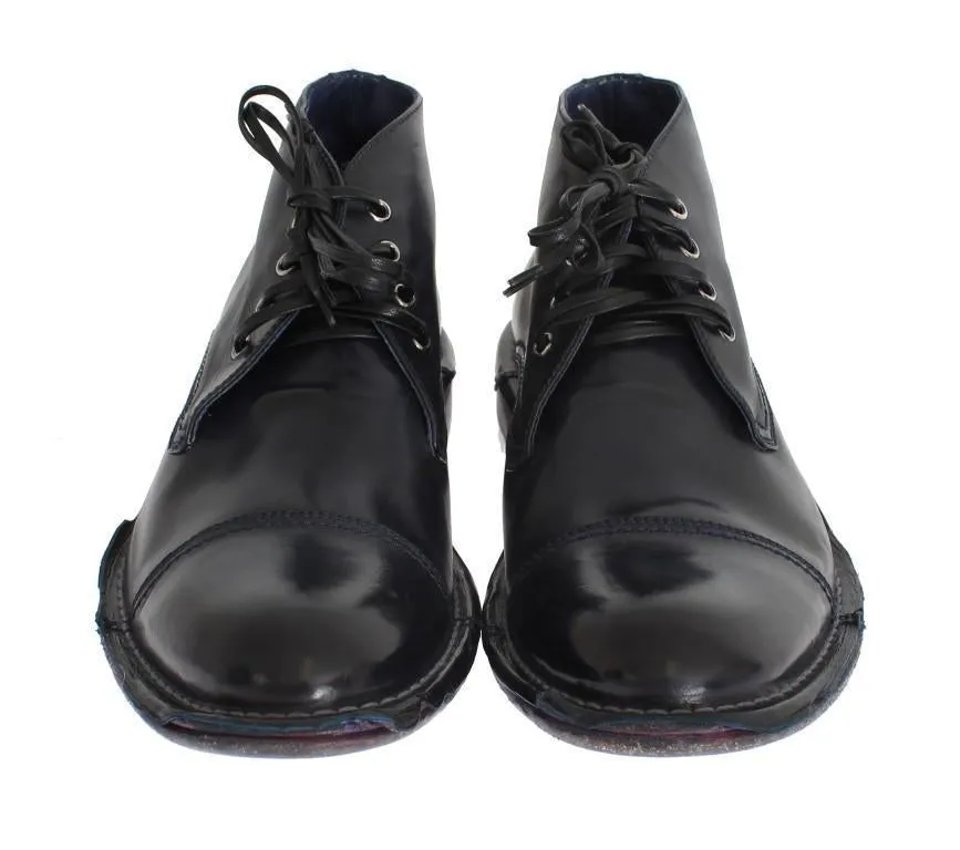 Blue Leather Ankle Chukka Boots
