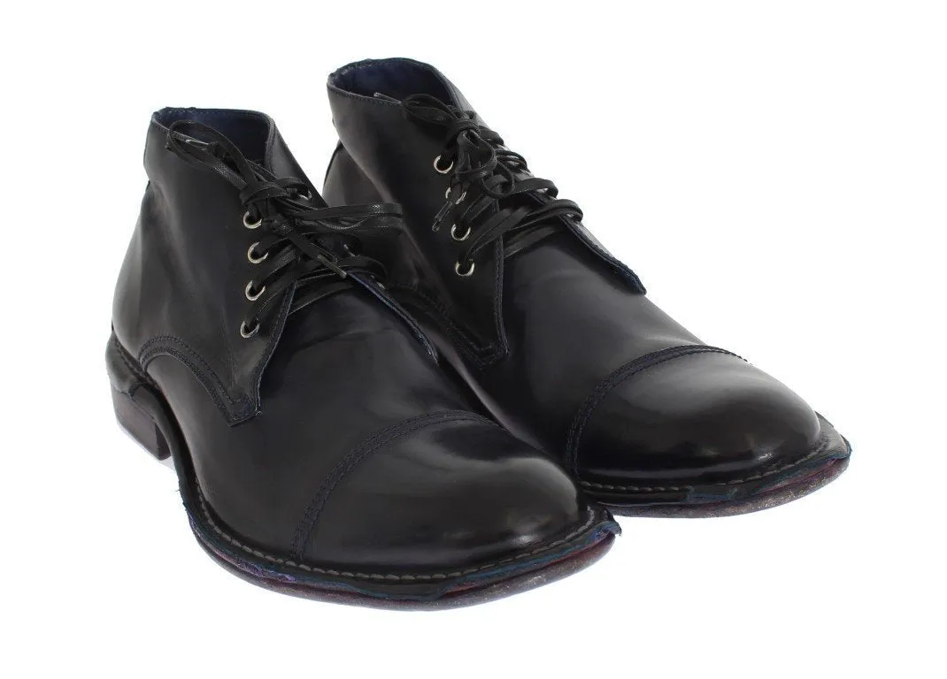 Blue Leather Ankle Chukka Boots
