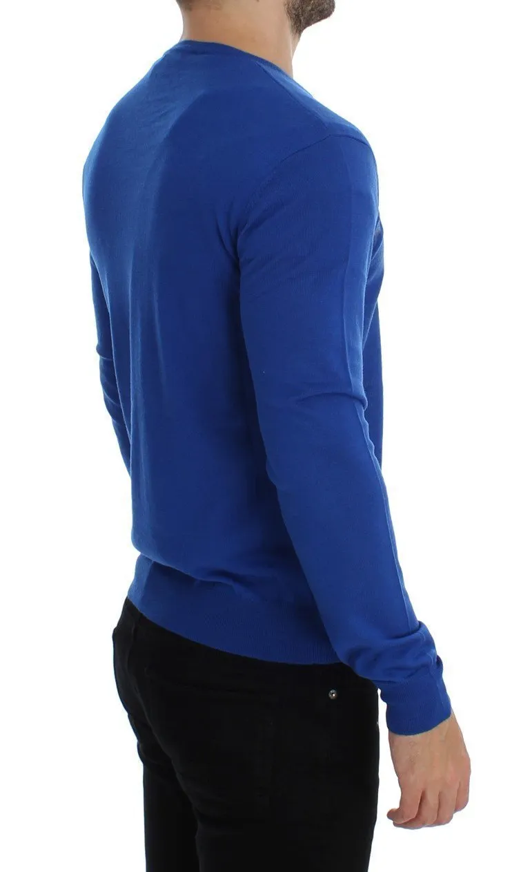 Blue Newspaper Print Wool Crewneck Sweater