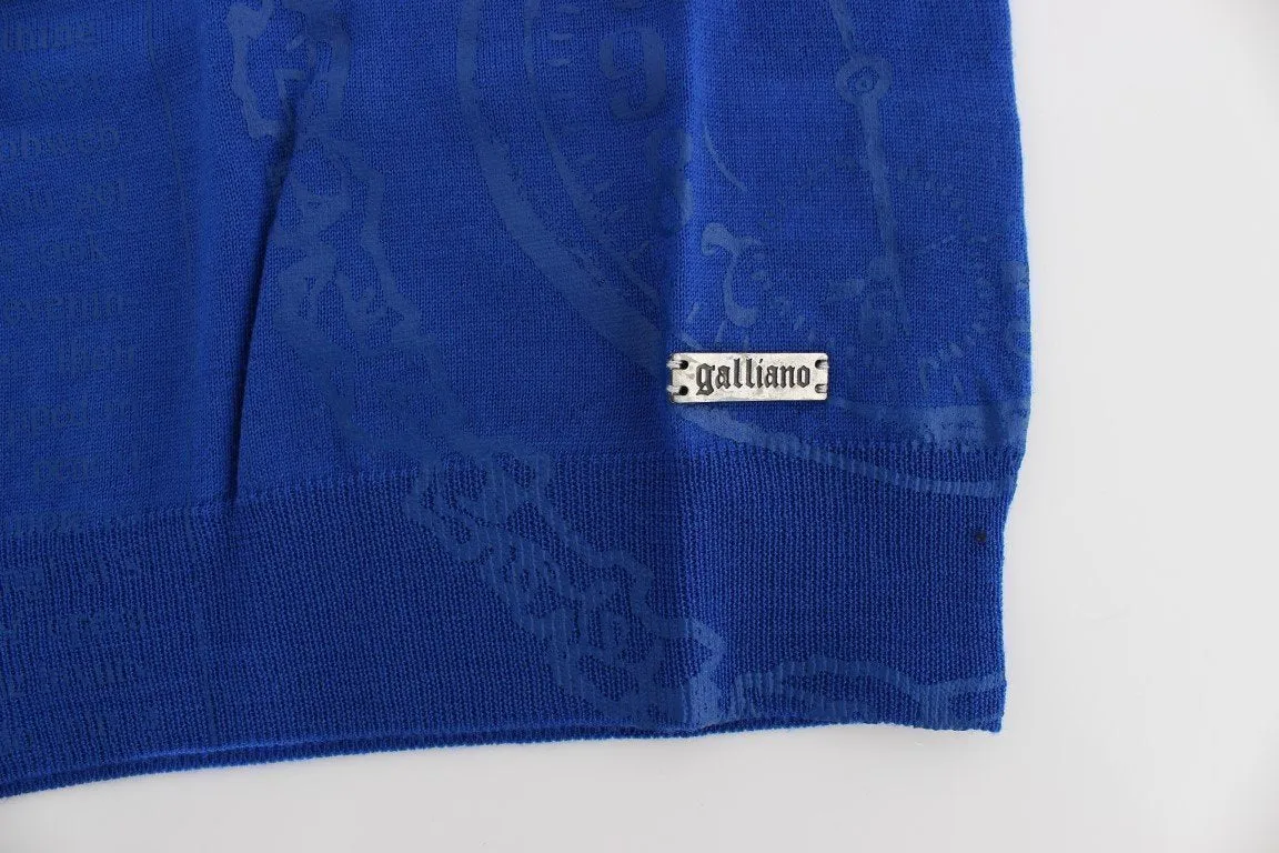 Blue Newspaper Print Wool Crewneck Sweater