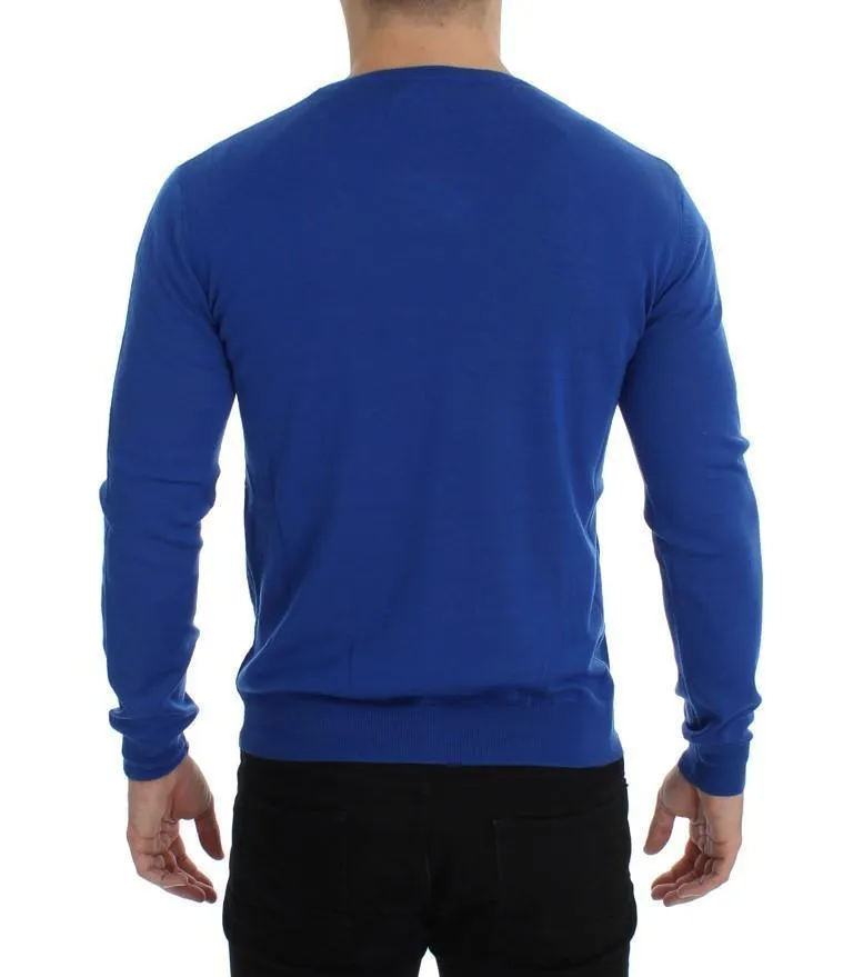 Blue Newspaper Print Wool Crewneck Sweater