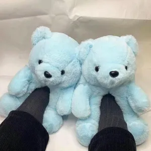 Blue Teddy Plush Slippers – Cozy and Stylish Indoor Comfort