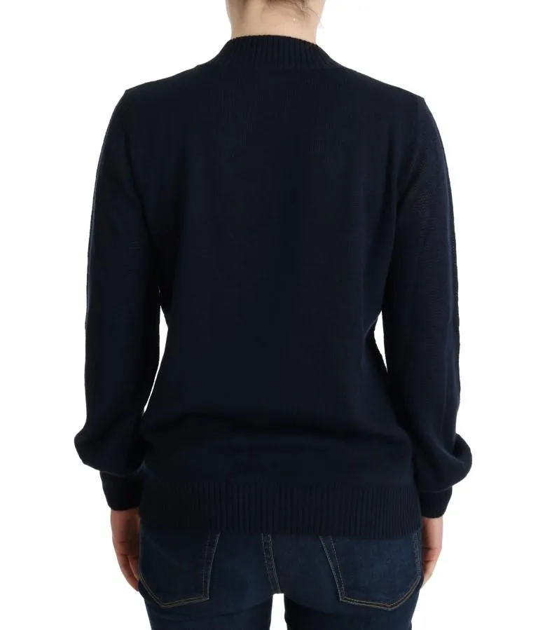 Blue V-Neck Wool Blend Sweater