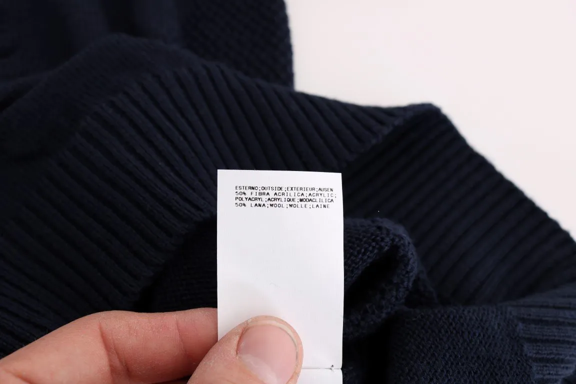 Blue V-Neck Wool Blend Sweater