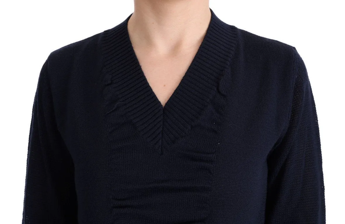 Blue V-Neck Wool Blend Sweater