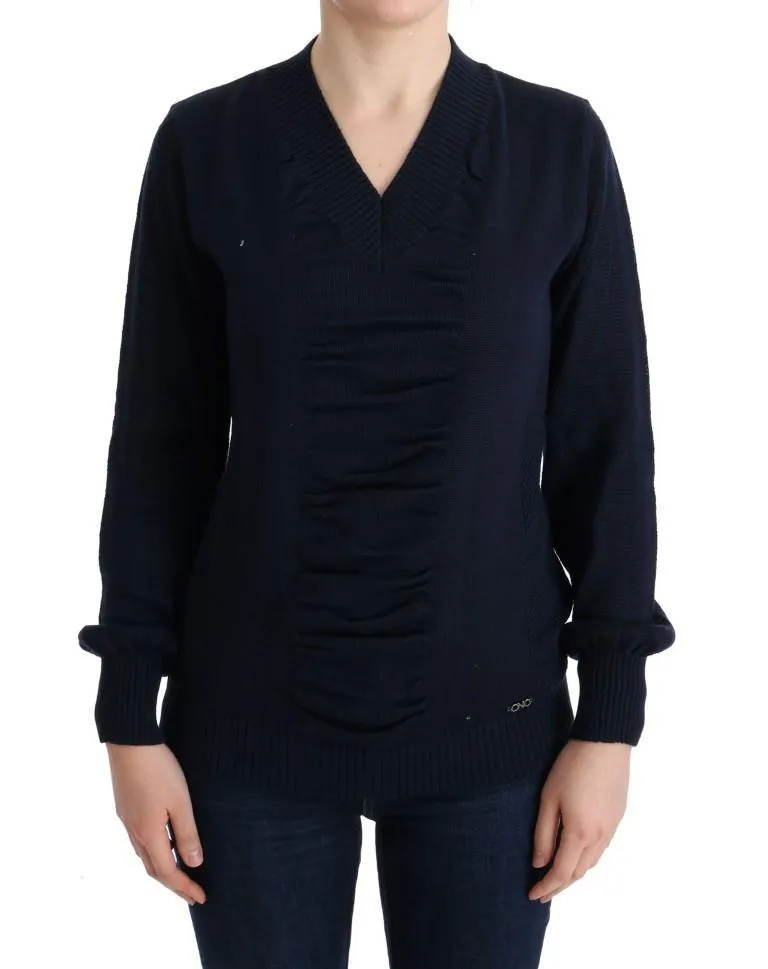 Blue V-Neck Wool Blend Sweater
