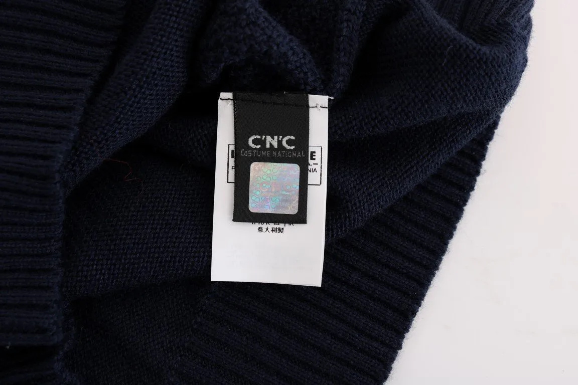 Blue V-Neck Wool Blend Sweater