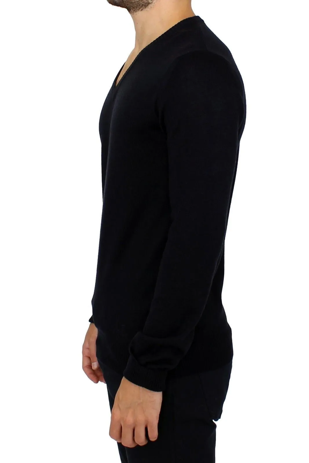 Blue Wool Blend Mens V-neck Sweater