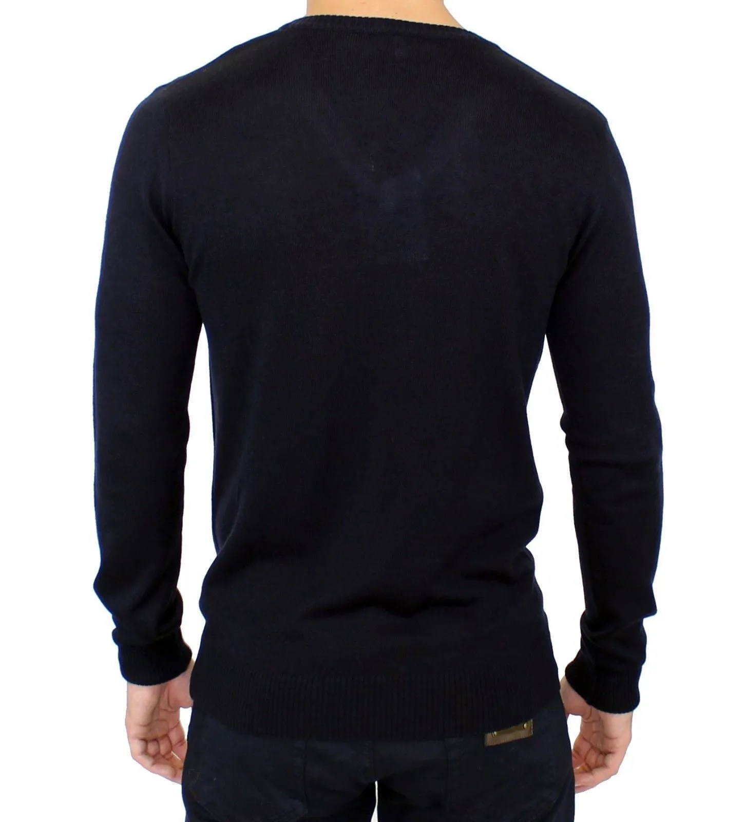 Blue Wool Blend Mens V-neck Sweater