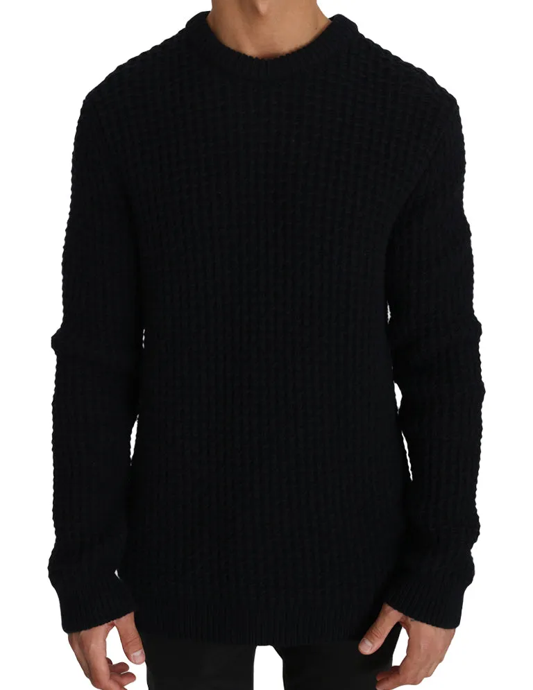 Blue Wool Crewneck Pullover Sweater
