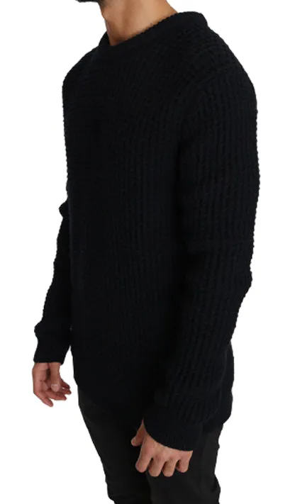 Blue Wool Crewneck Pullover Sweater