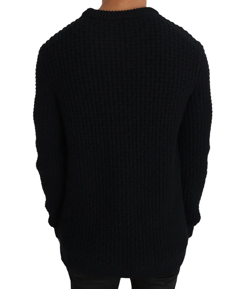 Blue Wool Crewneck Pullover Sweater