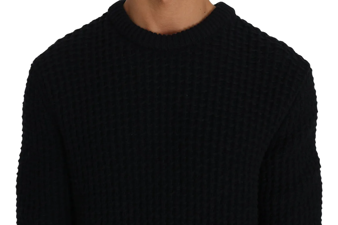 Blue Wool Crewneck Pullover Sweater