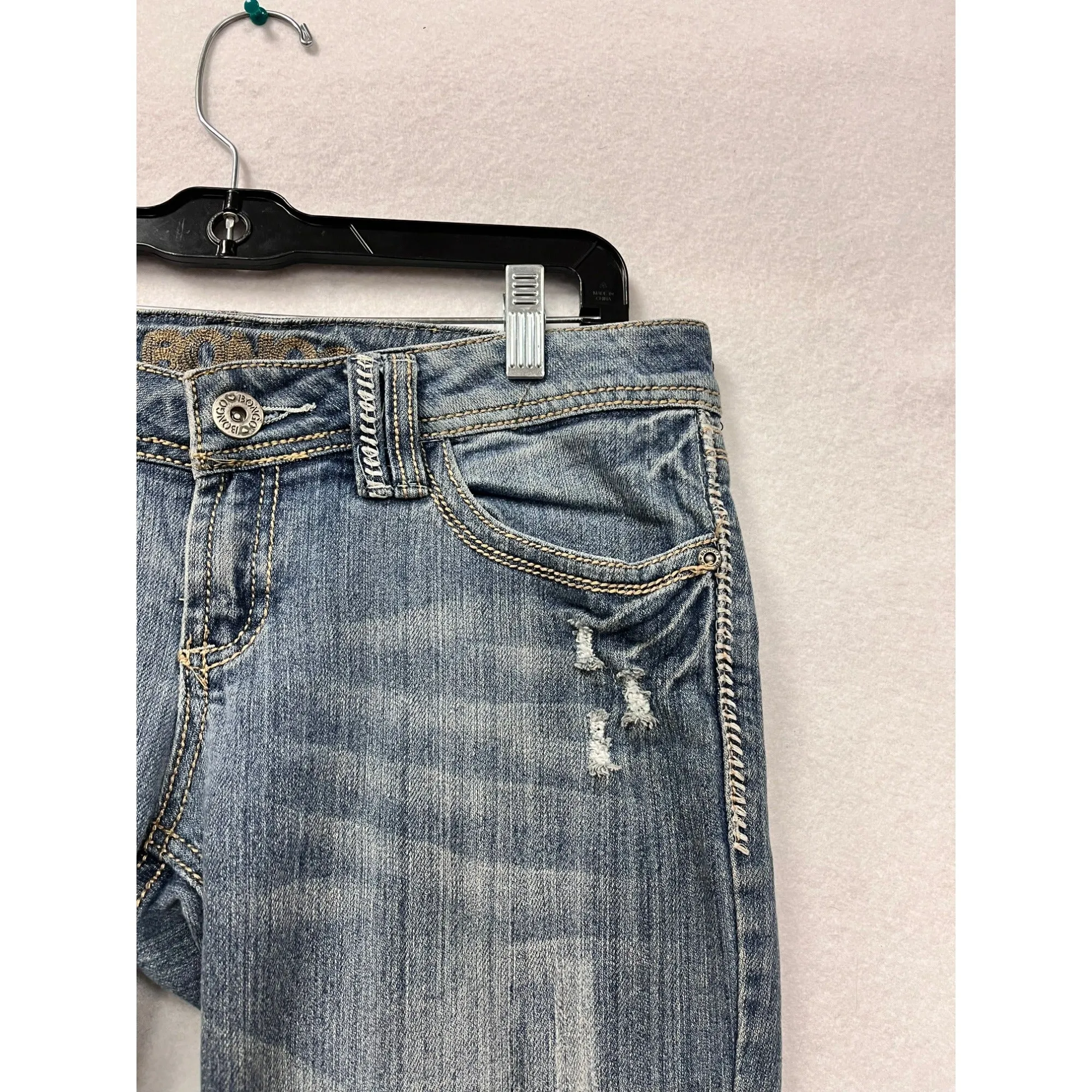 Bongo Womens Low Rise Distressed Bootcut Jeans #6200