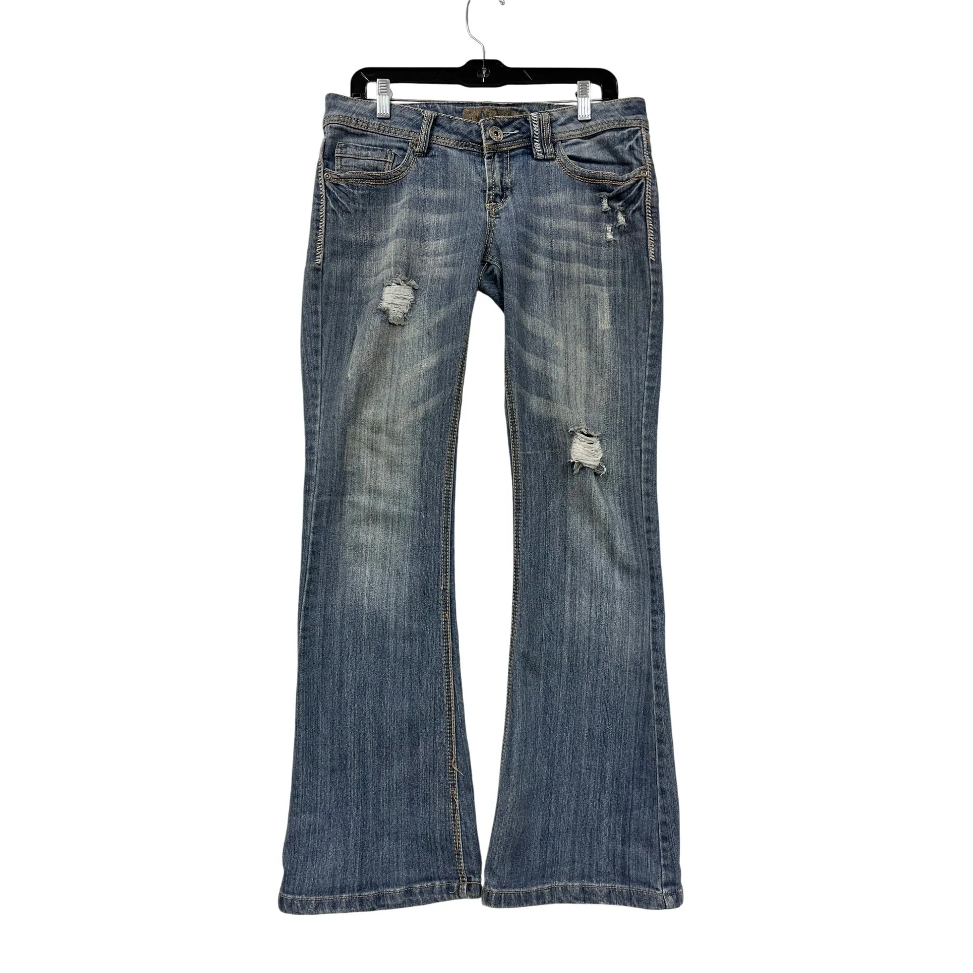 Bongo Womens Low Rise Distressed Bootcut Jeans #6200