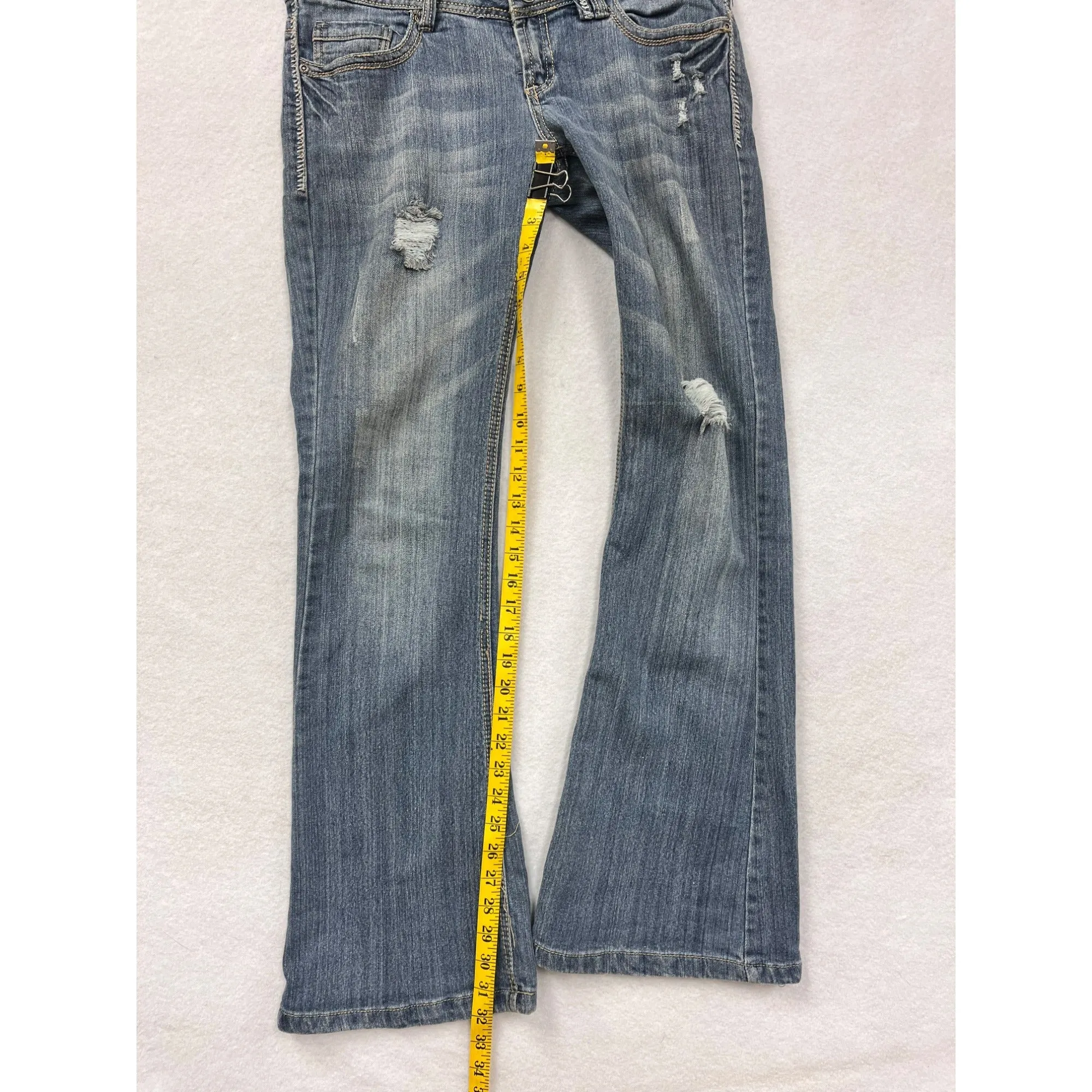Bongo Womens Low Rise Distressed Bootcut Jeans #6200