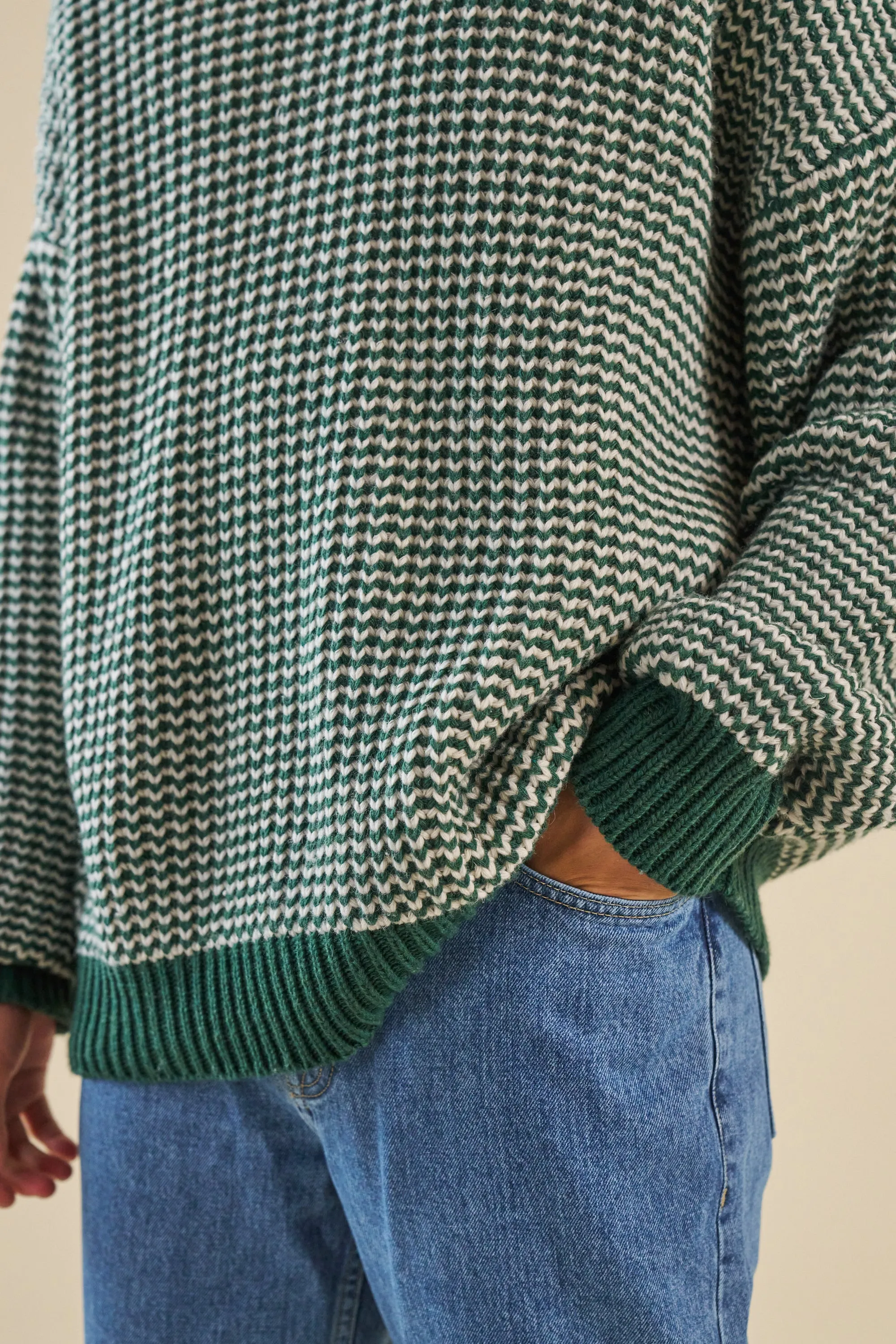 bound Green Stripe Chunky Knit Rib Oversized Sweater